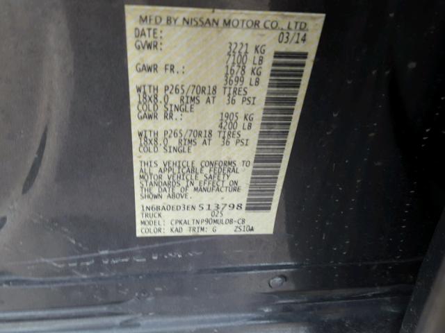 1N6BA0ED3EN513798 - 2014 NISSAN TITAN S GRAY photo 10