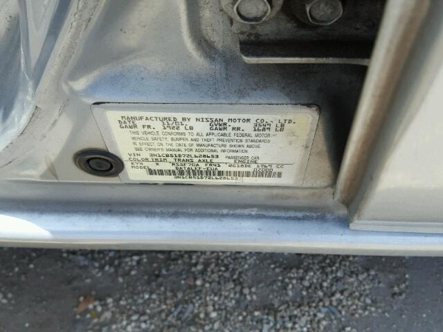 3N1CB51D72L628653 - 2002 NISSAN SENTRA XE SILVER photo 10