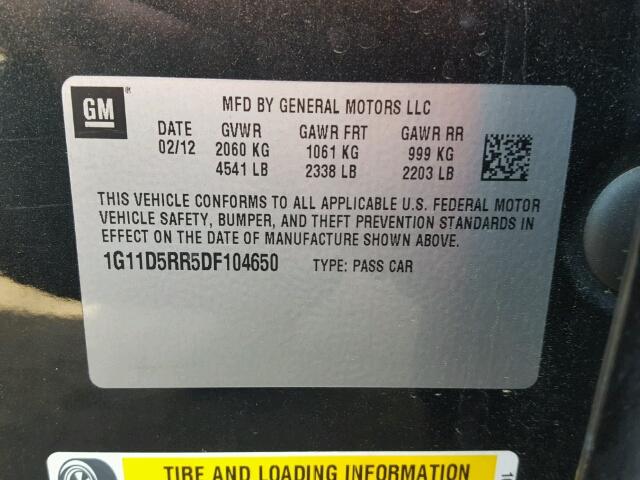 1G11D5RR5DF104650 - 2013 CHEVROLET MALIBU 1LT 黑色 照片 10