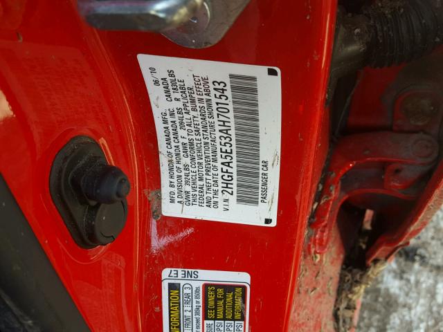 2HGFA5E53AH701543 - 2010 HONDA CIVIC SI RED photo 10