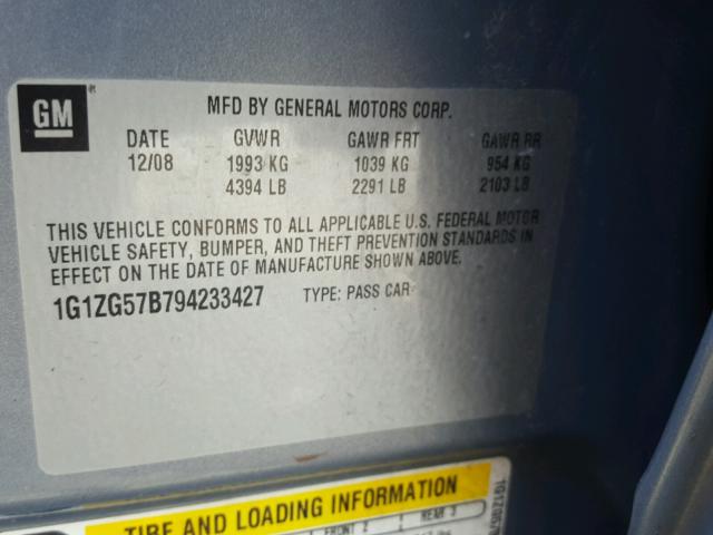 1G1ZG57B794233427 - 2009 CHEVROLET MALIBU LS 蓝色 照片 10