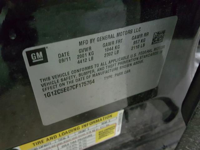 1G1ZC5E07CF175764 - 2012 CHEVROLET MALIBU 1LT 黑色 照片 10