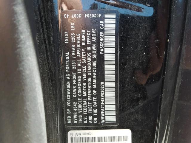 WVWFA71F48V020270 - 2008 VOLKSWAGEN EOS LUX Czarny zdjęcie 10