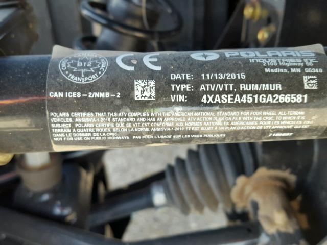 4XASEA451GA266581 - 2016 POLARIS SPORTSMAN 蓝色 照片 10