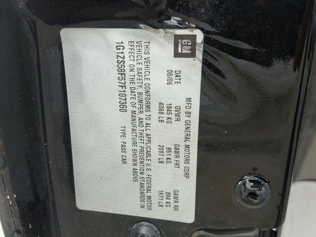 1G1ZS58F57F107360 - 2007 CHEVROLET MALIBU LS შავი ფოტო 10