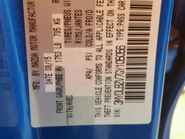 3MYDLBZV7GY105056 - 2016 TOYOTA SCION IA BLUE photo 10