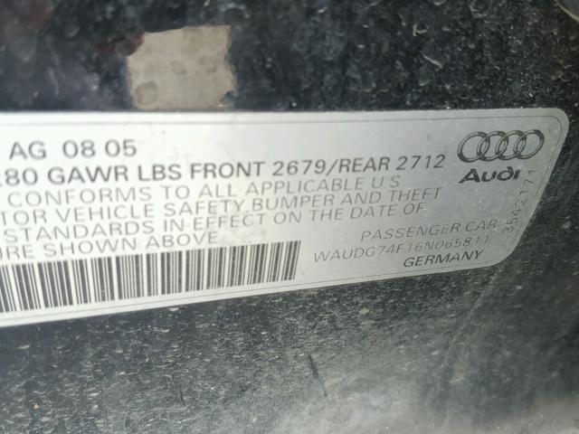 WAUDG74F16N065811 - 2006 AUDI A6 3.2 QUA BLACK photo 10