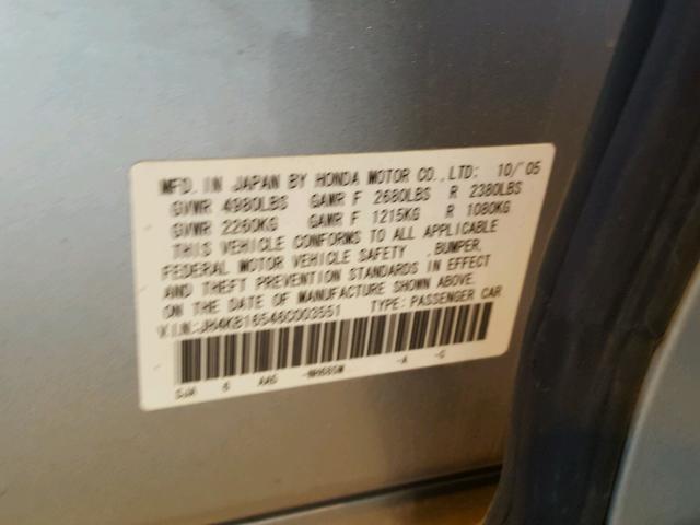 JH4KB16546C003551 - 2006 ACURA RL ვერცხლისფერი ფოტო 10