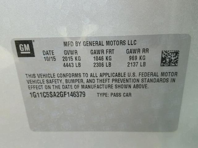 1G11C5SA2GF146379 - 2016 CHEVROLET MALIBU LIM 银色 照片 10