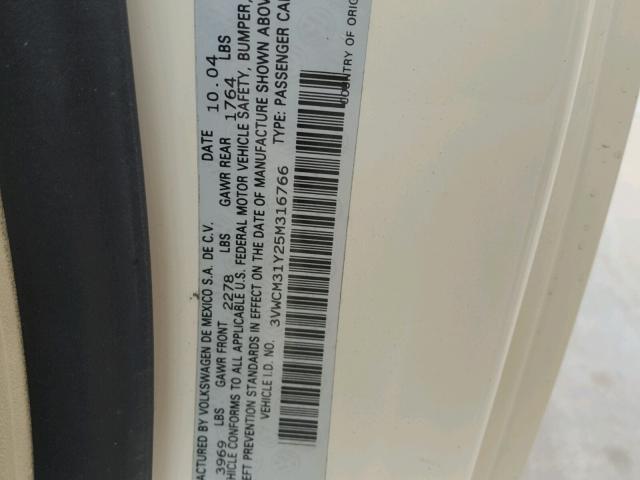 3VWCM31Y25M316766 - 2005 VOLKSWAGEN NEW BEETLE 黄色 照片 10