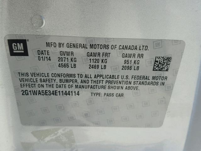 2G1WA5E34E1144114 - 2014 CHEVROLET IMPALA LIM SILVER photo 10