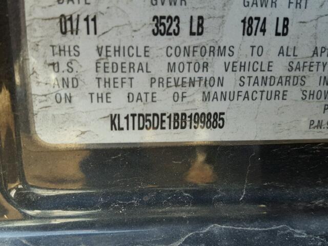 KL1TD5DE1BB199885 - 2011 CHEVROLET AVEO LS BLACK photo 10