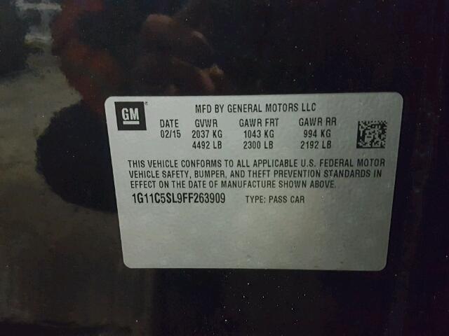 1G11C5SL9FF263909 - 2015 CHEVROLET MALIBU 1LT 石墨色 照片 10