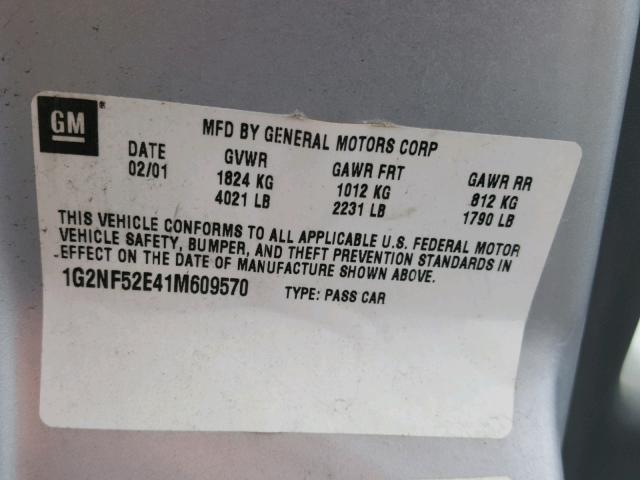 1G2NF52E41M609570 - 2001 PONTIAC GRAND AM S SILVER photo 10