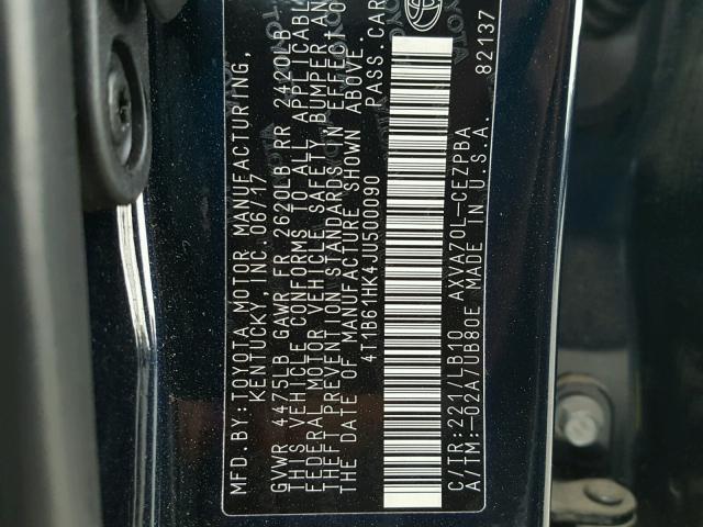 4T1B61HK4JU500090 - 2018 TOYOTA CAMRY XSE BLUE photo 10