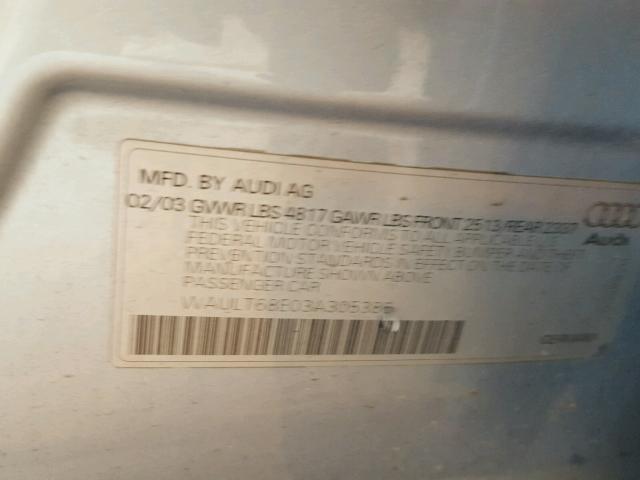 WAULT68E03A305386 - 2003 AUDI A4 3.0 QUA BLUE photo 10