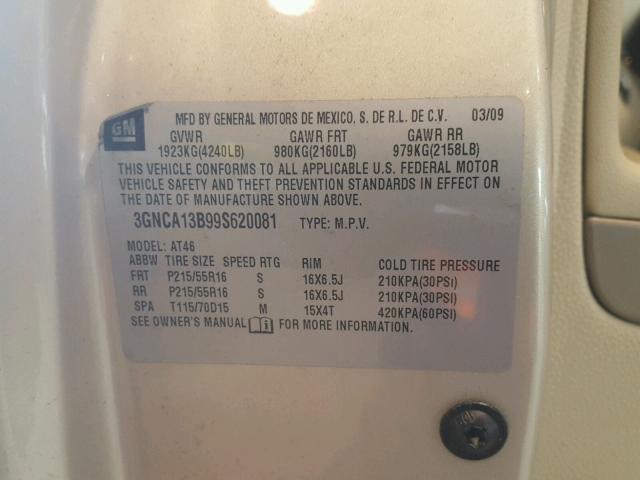 3GNCA13B99S620081 - 2009 CHEVROLET HHR LS GOLD photo 10