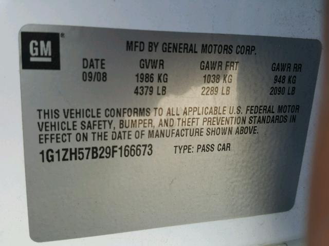 1G1ZH57B29F166673 - 2009 CHEVROLET MALIBU 1LT 白色 照片 10