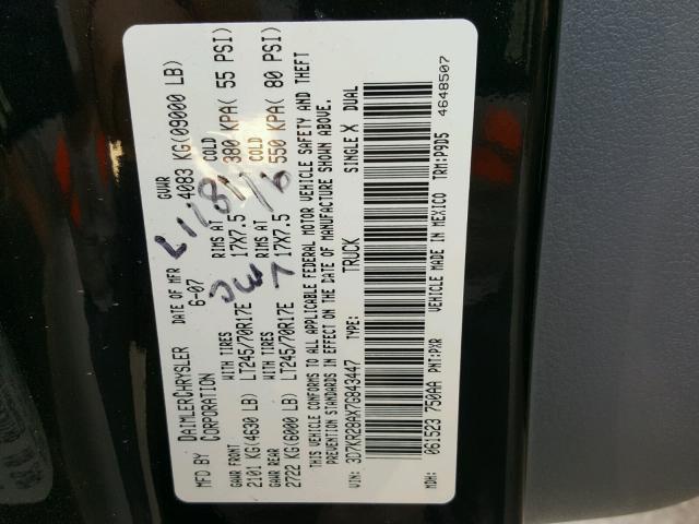 3D7KR28AX7G843447 - 2007 DODGE RAM 2500 S BLACK photo 10