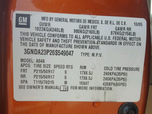 3GNDA23P26S549047 - 2006 CHEVROLET HHR LT ORANGE photo 10