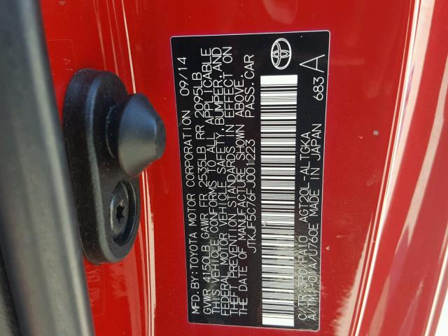 JTKJF5C76FJ001223 - 2015 TOYOTA SCION TC 红色 照片 10