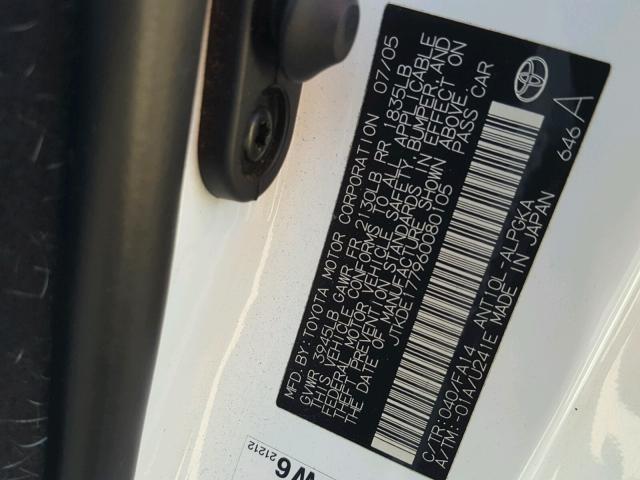 JTKDE177960080105 - 2006 TOYOTA SCION TC 白色 照片 10