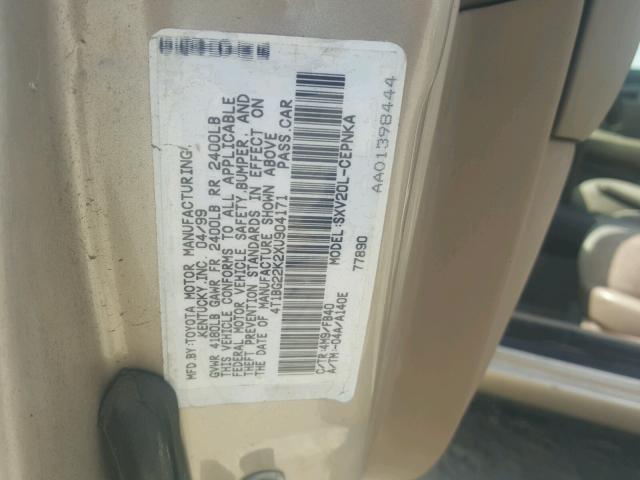 4T1BG22K2XU904171 - 1999 TOYOTA CAMRY CE TAN photo 10