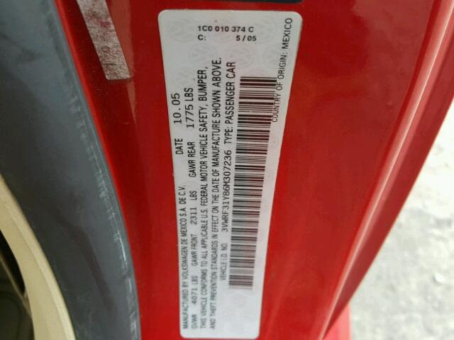 3VWRF31Y86M307236 - 2006 VOLKSWAGEN NEW BEETLE 红色 照片 10