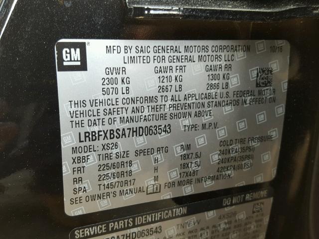 LRBFXBSA7HD063543 - 2017 BUICK ENVISION E BLACK photo 10