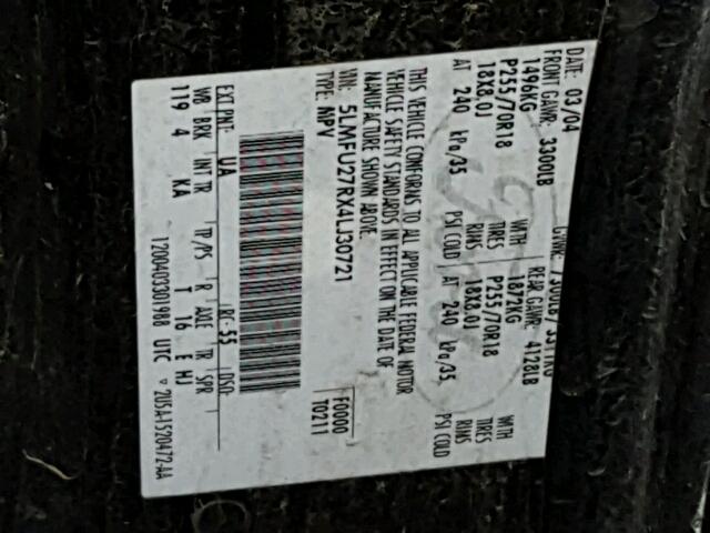 5LMFU27RX4LJ30721 - 2004 LINCOLN NAVIGATOR BLACK photo 10