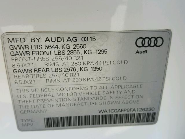 WA1CGAFP9FA126230 - 2015 AUDI SQ5 PREMIU WHITE photo 10