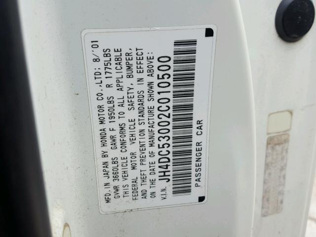 JH4DC53002C010500 - 2002 ACURA RSX TYPE-S WHITE photo 10