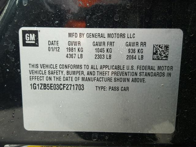 1G1ZB5E03CF271703 - 2012 CHEVROLET MALIBU LS 黑色 照片 10