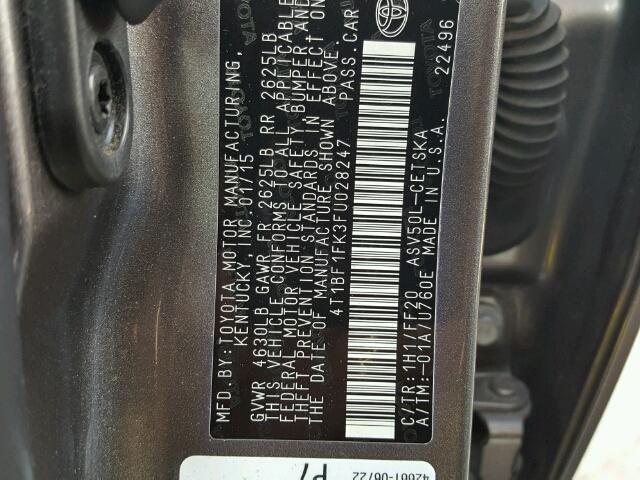 4T1BF1FK3FU028247 - 2015 TOYOTA CAMRY LE 银色 照片 10