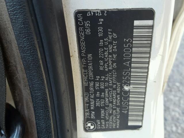 4USCC8325SLA10053 - 1995 BMW 318 I AUTO WHITE photo 10