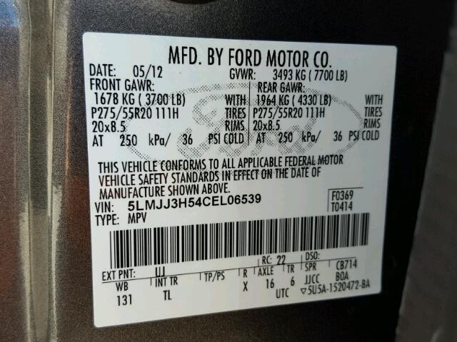 5LMJJ3H54CEL06539 - 2012 LINCOLN NAVIGATOR ნაცრისფერი ფოტო 10