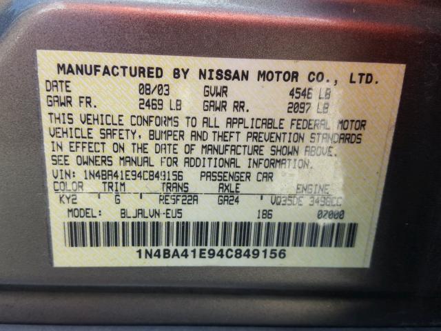 1N4BA41E94C849156 - 2004 NISSAN MAXIMA SE BROWN photo 10