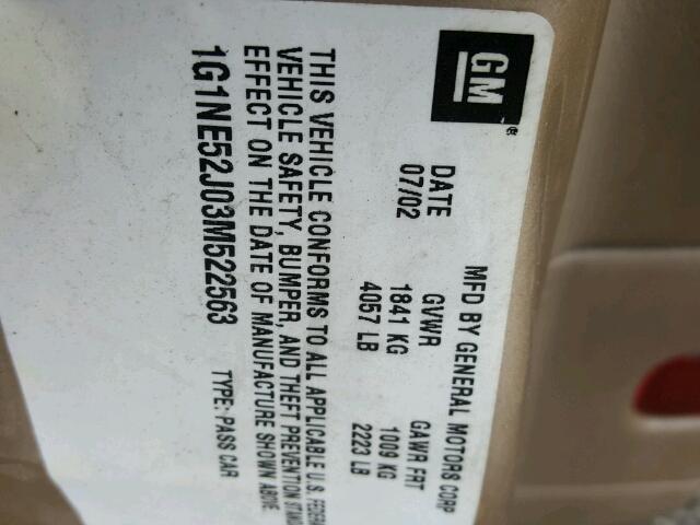 1G1NE52J03M522563 - 2003 CHEVROLET MALIBU LS 金色 照片 10