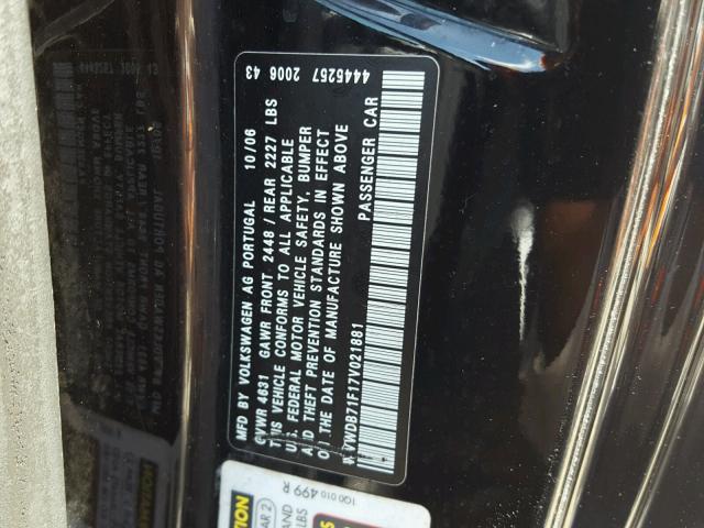 WVWDB71F17V021881 - 2007 VOLKSWAGEN EOS 3.2L S 黑色 照片 10