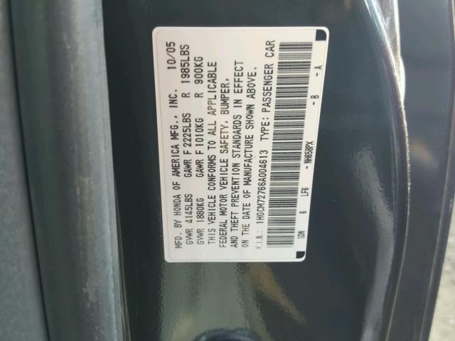 1HGCM72766A004613 - 2006 HONDA ACCORD EX CHARCOAL photo 10