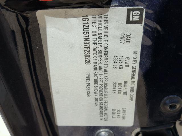 1G1ZU57N37F239228 - 2007 CHEVROLET MALIBU LTZ 蓝色 照片 10