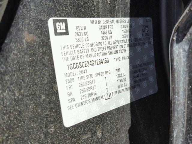 1GCGSCE34G1284153 - 2016 CHEVROLET COLORADO L BLACK photo 10