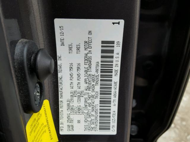 5TFAX5GN9GX058771 - 2016 TOYOTA TACOMA DOU GRAY photo 10