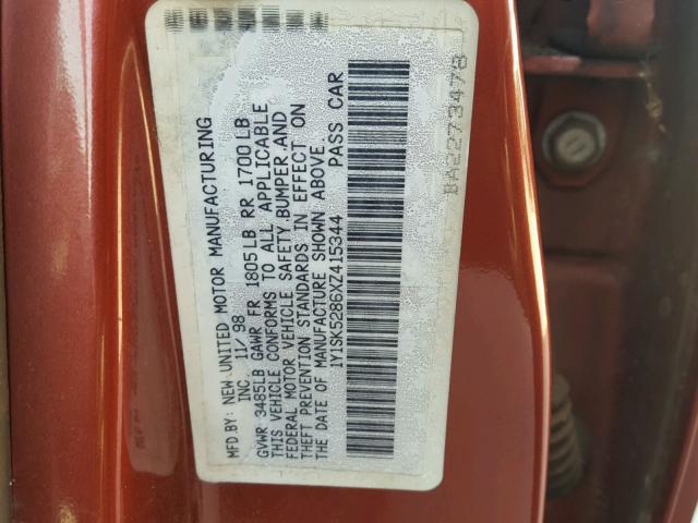 1Y1SK5286XZ415344 - 1999 CHEVROLET GEO PRIZM 红色 照片 10