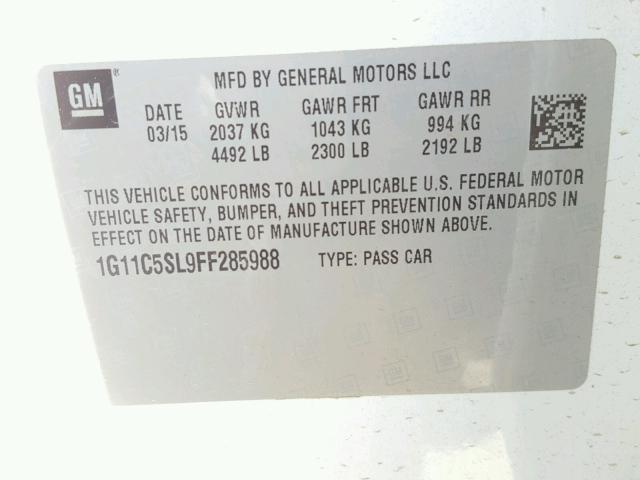 1G11C5SL9FF285988 - 2015 CHEVROLET MALIBU 1LT WHITE photo 10