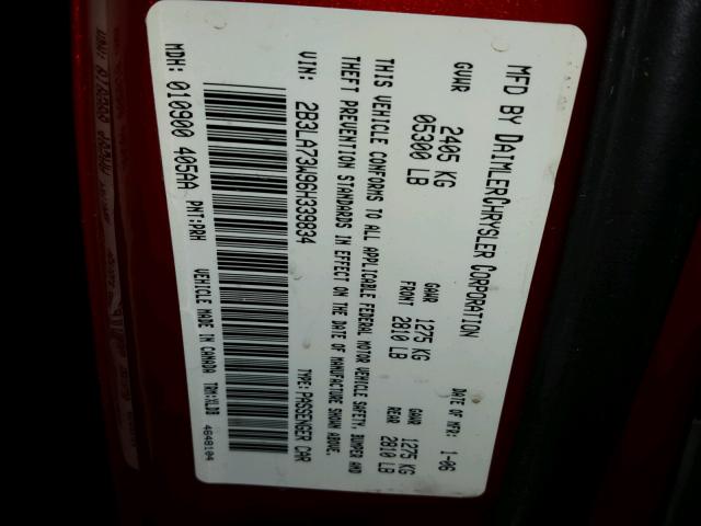 2B3LA73W96H339834 - 2006 DODGE CHARGER SR RED photo 10