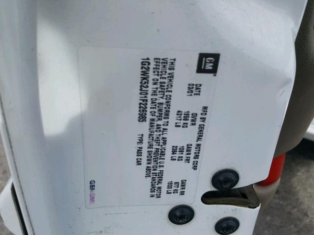 1G2WK52J01F226985 - 2001 PONTIAC GRAND PRIX WHITE photo 10