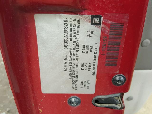 1G1ZS58F77F230285 - 2007 CHEVROLET MALIBU LS ბურგუნდია ფოტო 10