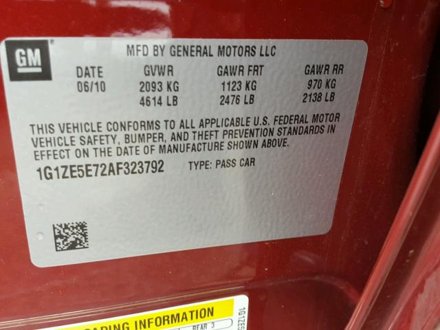 1G1ZE5E72AF323792 - 2010 CHEVROLET MALIBU LTZ 红色 照片 10