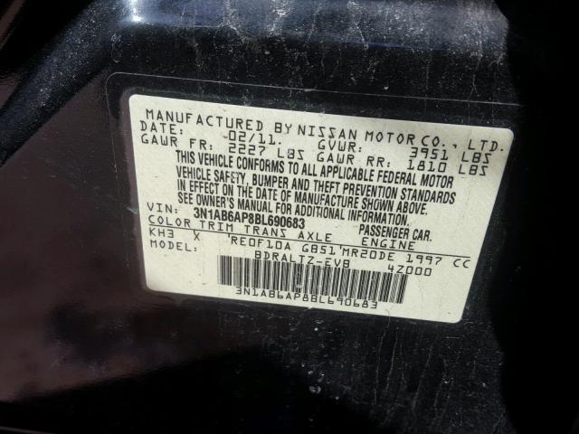 3N1AB6AP8BL690683 - 2011 NISSAN SENTRA 2.0 BLACK photo 10